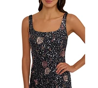 Adrianna Papell Women's Square-Neck Sleeveless Beaded Dress