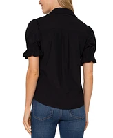 Liverpool Los Angeles Petite Puffed-Sleeve Blouse
