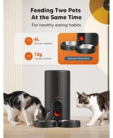 Automatic Cat Feeder, 5G WiFi Pet Feeder for Two Cats or Dogs with Remote Control, 6L Cat Food Dispenser with Low Food Sensor, 1-10 Meals Per Day, Up