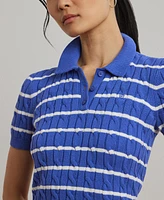 Lauren Ralph Women's Striped Cable-Knit Cotton Polo Sweater