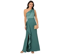 Adrianna Papell Petite One-Shoulder Satin Gown