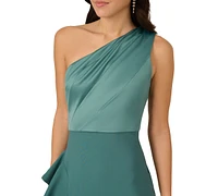 Adrianna Papell Petite One-Shoulder Satin Gown