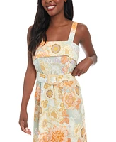 London Times Women's Printed Belted Sleeveless Midi Dress