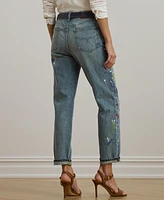 Lauren Ralph Women's Print Boyfriend Tapered Ankle Jeans