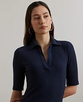 Lauren Ralph Lauren Women's Rib-Knit Elbow-Sleeve Polo Dress