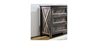 Farmhouse 6 Drawers Dresser for Bedroom, Wood Rustic Wide Chest of Drawers, Storage Dressers Organizer for Bedroom, Living Room, Hallway,Dark Rustic O