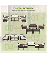 Gymax 7 Piece Outdoor Wicker Conversation Set Patio Rattan Sofa Set w/ Coffee Tables Cushions