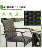 Gymax 3 Piece Patio Weather Resistant Conversation Set Wicker Chair w/ Quick Dry Foam Tempered Glass Table