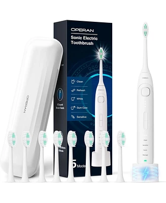 Operan Electric Toothbrush with Travel Case, Rechargeable Sonic Toothbrush with 5 Modes, 2 Min Smart Timer, IPX7 Waterproof, 40,000 Vpm Motor