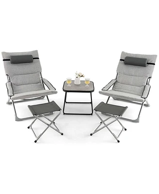 5pcs Patio Folding Sling Chair Set Ottoman Table Portable Headrest Outdoor Beach