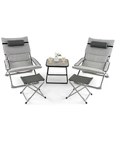 5pcs Patio Folding Sling Chair Set Ottoman Table Portable Headrest Outdoor Beach