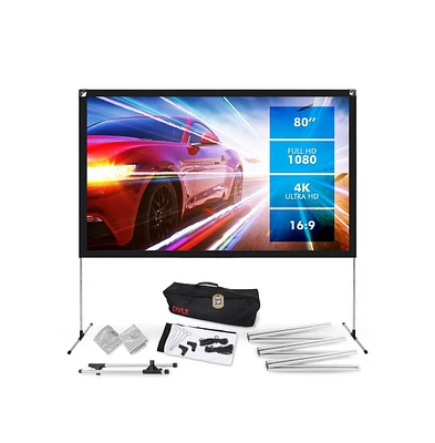 Pyle 80" Portable Outdoor Projection Screen – Lightweight Frame Stand, Hd 16:9 Display
