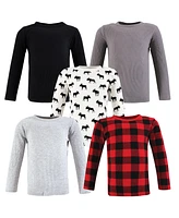 Hudson Baby Boys Thermal Long Sleeve Tees 5pk, Buffalo Plaid Moose, 12-18 Months