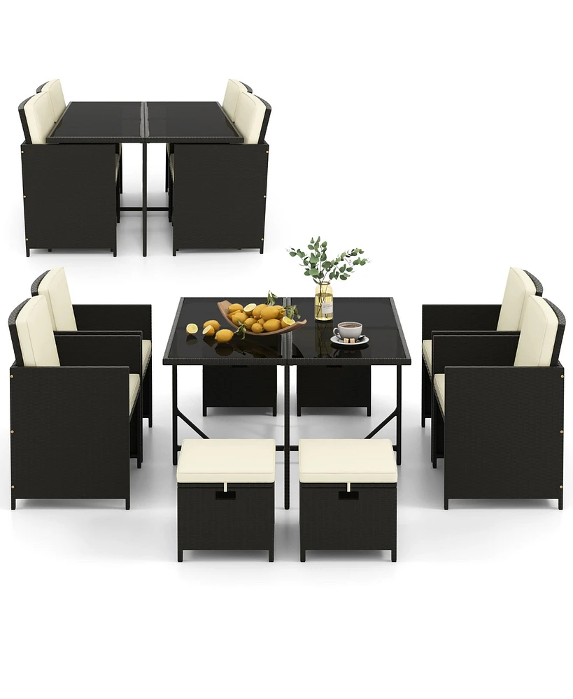 Gymax 9 Piece Patio Outdoor Conversation Set Dining Furniture Set w/ Seat Cushions