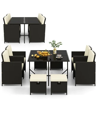 Gymax 9 Piece Patio Outdoor Conversation Set Dining Furniture Set w/ Seat Cushions
