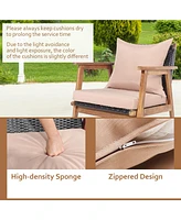 Gymax 4 Piece Patio Conversation Set Outdoor Furniture Set w/ Cushions & Wood Frame