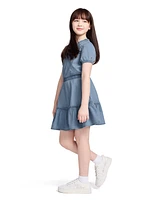 Tommy Hilfiger Big Girls Denim Wrap Front Short Sleeve Dress