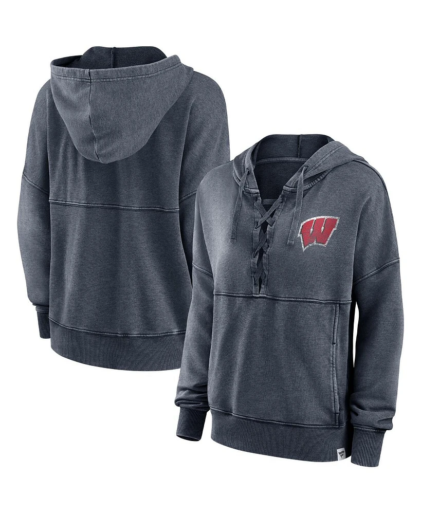 Fanatics Women's Heathered Charcoal Wisconsin Badgers Overall Speed Lace-Up Pullover Hoodie