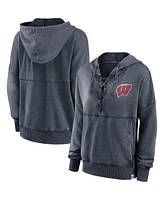 Fanatics Women's Heathered Charcoal Wisconsin Badgers Overall Speed Lace-Up Pullover Hoodie