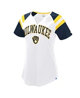Starter Women's White/Navy Milwaukee Brewers Game On Notch Neck Raglan T-Shirt
