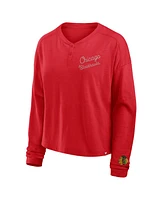 Fanatics Women's Red Chicago Blackhawks Oversized All Out Effort Long Sleeve Henley T-Shirt