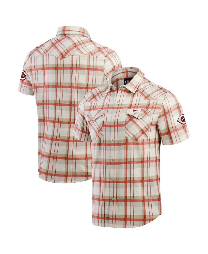 Fanatics Men's Red Cincinnati Reds Plaid Full-Snap Shirt