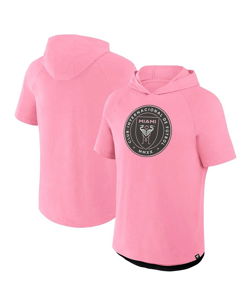Fanatics Men's Pink Inter Miami Cf Hat Trick Stadium Slub Raglan Short Sleeve Pullover Hoodie