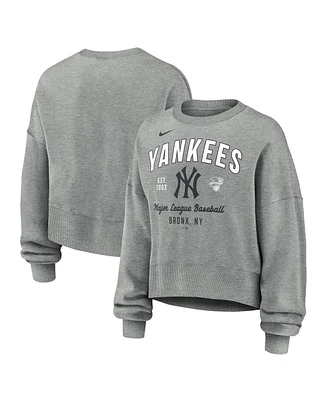 Nike Women's Heather Gray New York Yankees Oversized Long Sleeve Cropped Pullover Sweatshirt