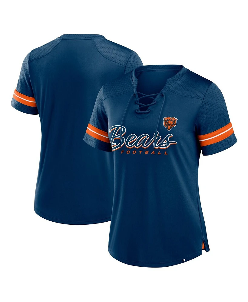 Fanatics Women's Navy Chicago Bears Play Script Lace-Up T-Shirt