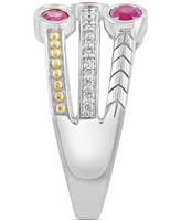 Effy Ruby (3/4 ct. t.w.) & Diamond (1/10 ct. t.w.) Triple-Row Ring in Sterling Silver