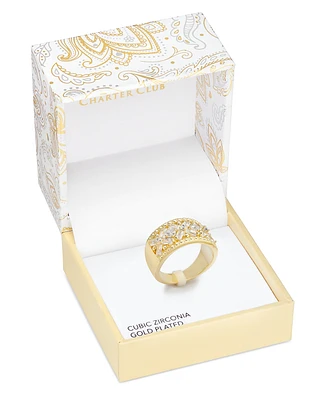 Charter Club Gold-Tone Cubic Zirconia Wide Band Ring, Exclusively at Macy's