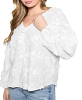 Guess Women's Textured Floral V-Neck Top