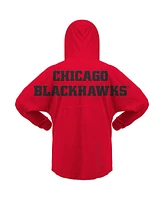 Fanatics Women's Red Chicago Blackhawks Jersey Lace-Up V-Neck Long Sleeve Hoodie T-Shirt