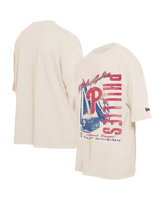 New Era Men's Cream Philadelphia Phillies Cooperstown Collection Oversized Throwback Distressed T-Shirt