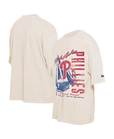 New Era Men's Cream Philadelphia Phillies Cooperstown Collection Oversized Throwback Distressed T-Shirt