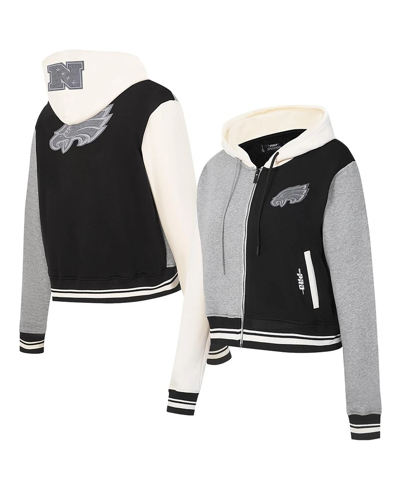 Pro Standard Women's Gray Philadelphia Eagles Reverse French Terry Color Block Full-Zip Hoodie