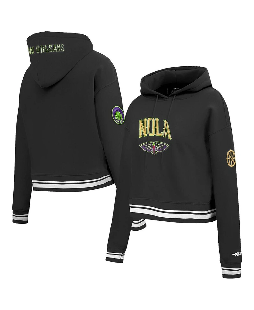 Pro Standard Women's Black New Orleans Pelicans 2024/25 City Edition Chenille Applique Cropped Pullover Hoodie