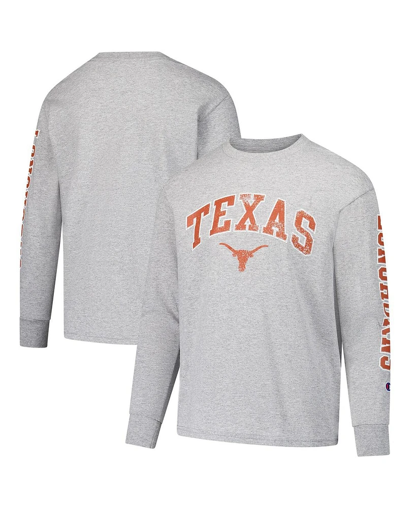 Champion Big Boys and Girls Gray Texas Longhorns Distressed Arch Over Logo Long Sleeve T-Shirt