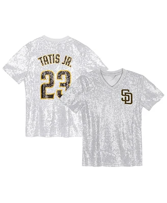 Outerstuff Juniors Fernando Tatis Jr. White San Diego Padres Name Number Sequin V-Neck Top