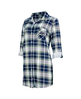 Concepts Sport Women's College Navy Seattle Seahawks Ashford Plaid Knit Nightshirt