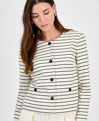 Bar Iii Women's Striped Knit Button-Front Cropped Jacket, Exclusively at Macy's