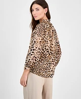 Bar Iii Women's Animal-Print Ruffled Tie-Neck Blouse, Exclusively at Macy's