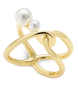 I.n.c. International Concepts Gold-Tone Imitation Pearl Openwork Statement Ring, Exclusively at Macy's