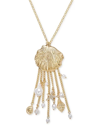 I.n.c. International Concepts Gold-Tone Pave & Imitation Pearl Shell Fringe Statement Pendant Necklace, 31" + 3" extender, Exclusively at Macy's