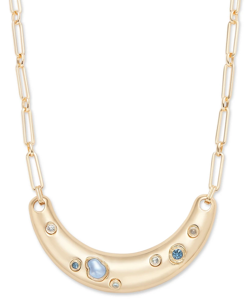 I.n.c. International Concepts Gold-Tone Crystal & Imitation Pearl Curved Bar Statement Necklace, 16-1/2" + 3" extender, Exclusively at Macy's