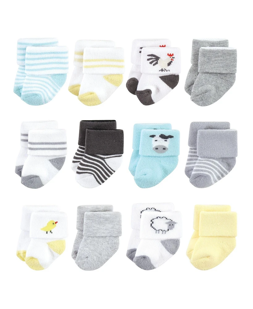 Hudson Baby Baby Boys Hudson Unisex Cotton Rich Newborn and Terry Socks, Farm 12-Pack, 6-12 Months
