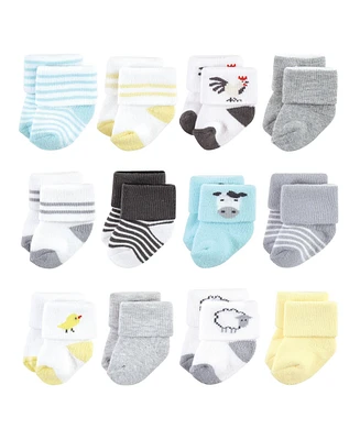 Hudson Baby Baby Boys Hudson Unisex Cotton Rich Newborn and Terry Socks, Farm 12-Pack, 6-12 Months