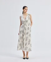 Reistor Women's Front Twist Maxi dress Black Florals