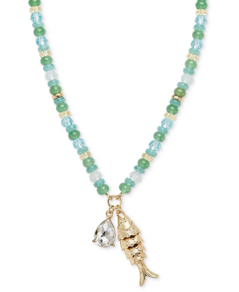 On 34th Gold-Tone Shaky Fish Mixed Bead Pendant Necklace, 32" + 3" extender, Exclusively at Macy's