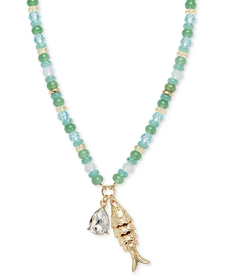 On 34th Gold-Tone Shaky Fish Mixed Bead Pendant Necklace, 32" + 3" extender, Exclusively at Macy's